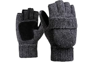 Gojiny Guanti invernali senza dita in lana convertibili a doppio strato, guanti invernali 50% lana d'inverno, senza dita Clamshell, guanti in maglia di lana, per uomo e