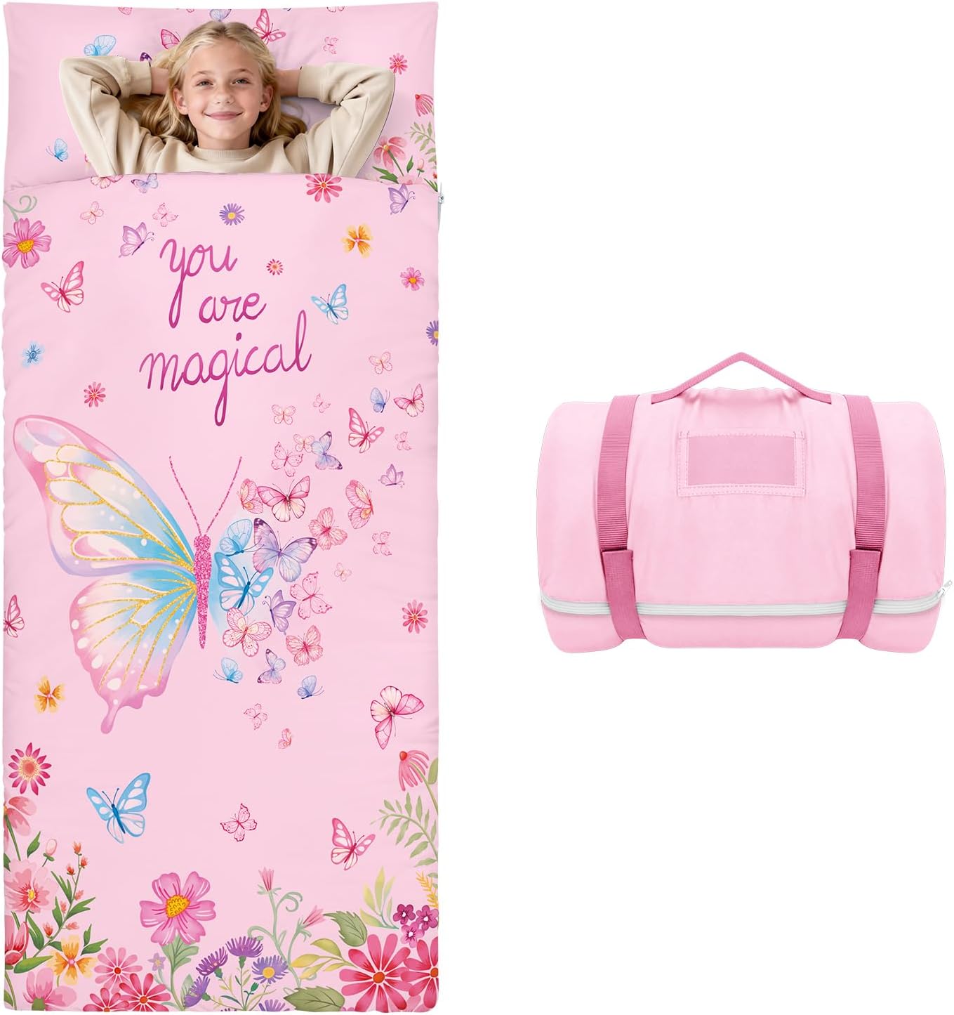 Extra Large Kids Sleeping Bag-Pillow,Mat and Blanket Included-75 * 170cm Comfy Nap Mat for Kids Boys Grils Teenagers,All-In-One Sleepover Bag for Travel School,Gift for Birthday Christmas