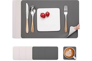Myir JUN Tovagliette e Sottobicchieri, Tovagliette in Pelle e Sottobicchieri Set Tovagliette Americana Plastica Lavabili Tovagliette Impermeabile Tovagliette (Grigio Bianca, Set di 6)