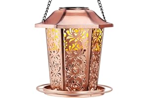 HouseSapp Solar Vogelfutterhaus Vogelfutterspender Metall Vogelhaus zum Aufhängen Futterhaus für Vögel Vogelfutterstation Wildvögel Hängend Futtersäule Wetterfest Balkon Garten