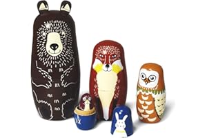 HYCLES Matrioska russa per bambini 5 pezzi - animali cani matrioska giocattolo Nesting Dolls Marchio di Matrioska Bambola Matrioska Russa Giocattolo Regalo e Giocattolo orso