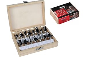 Einhell Set Di 15 Frese Adatte Per Fresatrici Elettriche, In Valigetta Di Legno, 15 Pezzi, Diametro Gambo 8 Mm