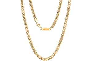 VEXXS Men's Gold Chain, 18K Real Gold Plated Miami Cuban Link Chain, Durable No Color Fading 3mm 4mm 6mm Men’s Necklace Chain Urban Fashion Street Wear