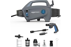 Amazon Basics Pressure Washer 1800W, 105 Bar, 6.5 L/min Flow, 5m Power Cord, 10m Hose, Copper Winding Motor, Auto Stop | Includes 8 Accessories | Ideal for Car, Bike, Home and Outdoor Cleaning