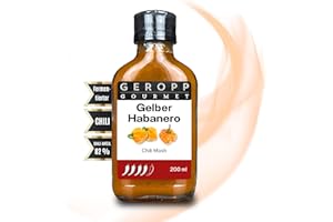 ‎GEROPP GOURMET GEROPP-GOURMET Gelber Habanero Chili Mash/Püree 200 ml mit 82% Chili | Fruchtig aromatisch | In wiederverschließbarer Glasflasche | Gewürzsauce für Grillen, Kochen | Feurig-scharf | Geschenk Idee