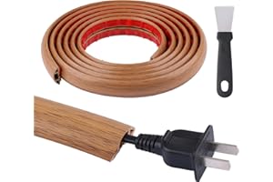 SANDIYAGO Flexibler Fussboden Kabelkanal, Selbstklebend Boden Kabelbrücke, PVC Bodenkabelschutz, Kabelabdeckung, Kabelschutz, Kabelschacht, Kabel Verstecken für Haus, Büro, Lager (3M, Holzmaserung, mit Schaber)