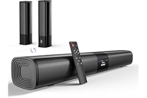 Saiyin Soundbar for TV, Sound Bar with Optical/ARC/AUX and Bluetooth 5.3 Inputs, 50W Peak Power, Surround Sound System with Flexible Placement Options,Wall Mountable