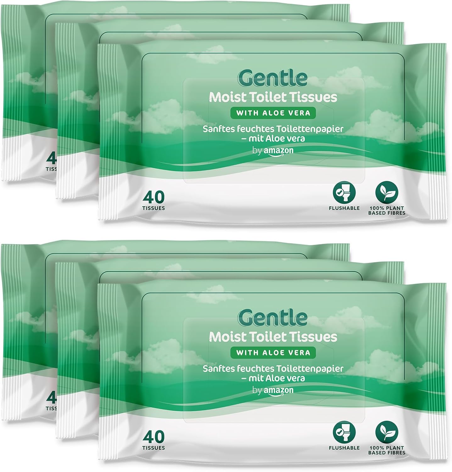 by Amazon Gentle Moist Toilet Tissues with Aloe Vera, Flushable, 240 Count (6 Packs of 40 sheets)