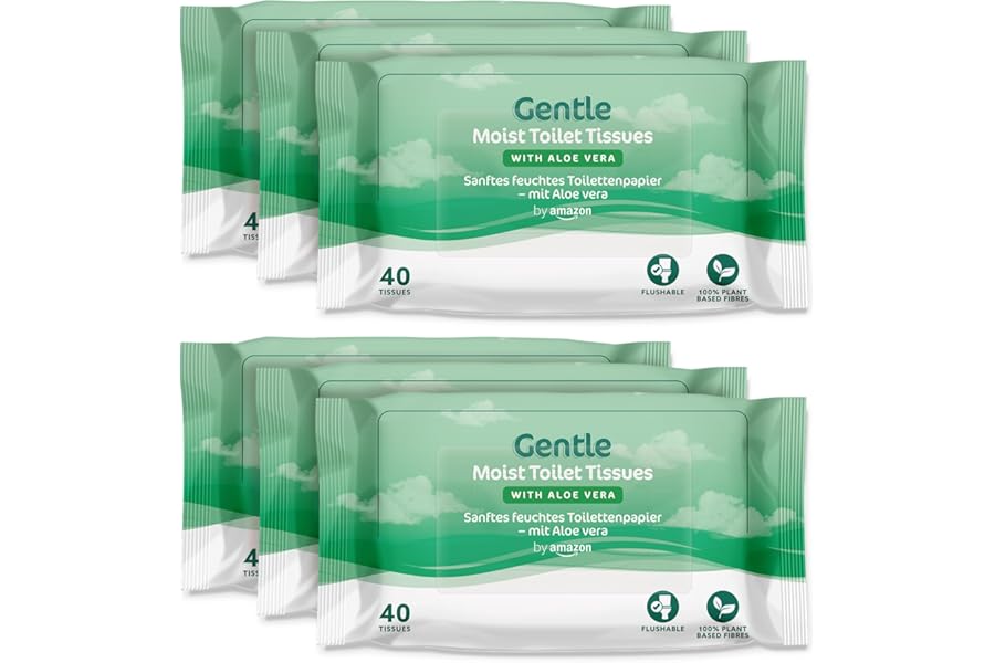 by Amazon Gentle Moist Toilet Tissues with Aloe Vera, Flushable, 240 Count (6 Packs of 40 sheets)