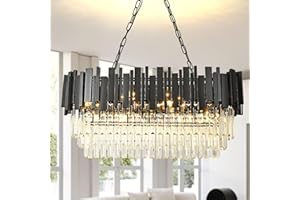 AOOCHOK Modern Kristall Kronleuchter Schwarz Pendelleuchte, Oval Kristall Hängeleuchte, Häengelampe für Wohnzimmer, Esszimmer, Schlafzimmer, Ruheraum, Restaurant, E14 x 8, 80 x 35 cm