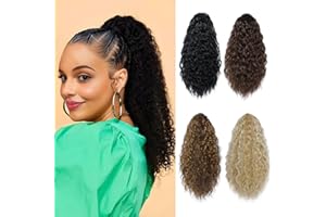 PARXITN Extensions de cheveux courts ondulés pour femme - 35 cm - À clip - En queue de cheval - Synthétique