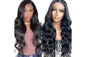CREUOST Echthaar Perücke Schwarz Frauen 4x1 Transparente Spitze vorne 150% Dichte Body Wave Wig Brazilian Virgin Human Hair Wig #1B Natural Color Lace Front Wig Human Hair For Women 32 Inch