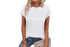 Chicrise T Shirts Women UK Summer Pleated Cap Sleeve Tank Top Crew Neck Sleeveless Basic Casual Vest Top
