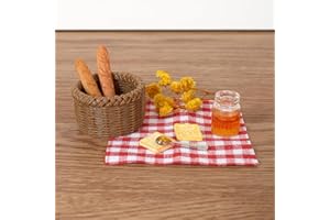 Festicy Wichtel Picknick Set 9-teilig I Baguette, Toastscheiben, Honig, Picknickdecke, Korb, Blume, Löffel I Wichtelzubehör für Puppenhaus Zubehör und Wichtel Deko Miniatur im Wichtelhaus