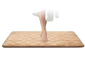 ‎JAWAONLINE JAWAonline Badezimmerteppich Beige - Pflegeleichte Badematte Memoryschaum - Extrem Saugfähiger Badteppich - Badvorleger rutschfest - Waschbarer Bad Teppich Badezimmer - Duschvorleger 70x120cm