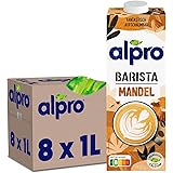 Alpro Barista Mandel-Drink, 8x1L haltbar, Pflanzliche Milchalternative, Aufschäumbar im Kaffee, Quelle von Calcium und Vitami