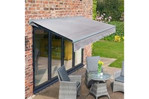 Primrose 3m x 2.5m Manual Half Cassette Garden Charcoal Cassette Awning Complete with Fixings and Winder Handle (Silver)