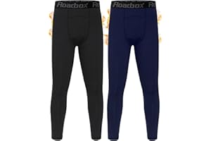 Roadbox 2 Pack Thermal Leggings Kids, Boys Base Layer Football Tights, Youth Sports Running Fleece Lined Compression Pants