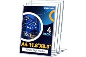 Fhintory Espositore Acrilico A4, 4 Pezzi Cavalieri da Tavolo Trasparente Acrilico, Portacartello Forma di L per Ufficio, Ristorante, Hotel, Negozio, Mostra