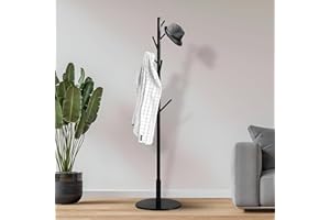 Bayt Attaccapanni da Terra Regolabile 175 cm – Appendiabiti Verticale in Legno Nero con 8 Ganci e Base Rotonda, Design Moderno e Salvaspazio per Ingresso, Camera o Ufficio