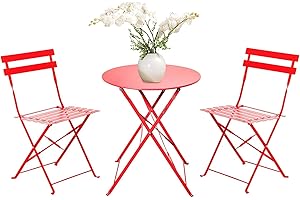 FRANKYSTAR Set Retro Bistro 2 sedie + tavolino pieghevole salvaspazio per giardino, balcone, veranda e terrazza - Set di arredamento per esterni in acciaio antiruggine. Disponibile in vari colori.
