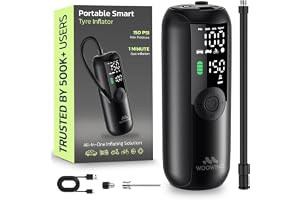 Woowind Electric Pump, Bicycle Pump,Fill up in 1 Minute, 150 PSI/10.3 BAR Air Pump, Mini Compressor for Car Bike Motorcycle Balls - with Digital Pressure Gauge, LED Light and Auto Shut-off | 1 min luftfyllning ,Trådlös laddning, digital tryckmätare, LED-lampa, automatisk avstängning, för bil cykel motorcykel bollar