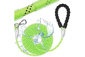 Kdsvakd Training Lead for Dogs, 6m/20ft Waterproof Extra Long Dog Lead with Swivel Lockable Hook and Comfortable Padded Handle, Reflective Recall Running Line Leash for Small Medium Large Dogs, Green