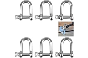 SVUPUE Shackle D Shape, Pack of 6 M8 Stainless Steel Screw Shackles, 304 D Ring Shackle Lock Shackle Straight, M8 D Ring Shackle Locks, Stainless Steel M8 D Ring Screw Shackles with Pins