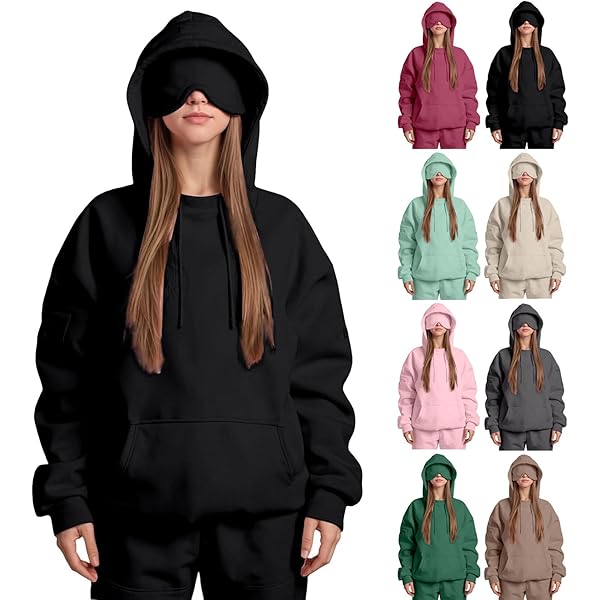 Reizen Hoodie Met Oogmasker Beer Oor Vliegtuig Mode Fleece Reizen