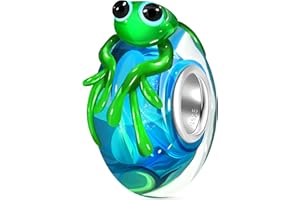 Andante-Stones Perlina Bead in Argento Massiccio Sterling 925 e Vetro di Murano Mondo degli Animali Rana Ciondolo da Donna Charm per bracciali e collane Europei + Sacchetto di Organza