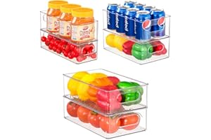Famhap Rangement Frigo de 6 (2 Grands, 2 Moyens, 2 Petits), Boîte de Rangement de Haute Qualité avec Poignées, Organiseur Frigo Empilable pour la Cuisine, Le Réfrigérateur, Le Placard