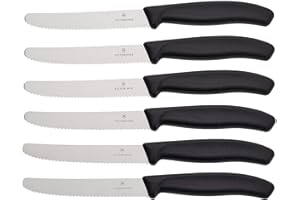 Victorinox Swiss Classic Tomato Knife, Set of 6, Sharp Blade, Wavy Edge, 11 cm, Stainless Steel, Black