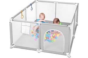 Parc Bébé Parc De Jeux Bébé Démontable Lavable Avec 30pcs Boules Plastiques 2 bandes Centre d'activités pour Enfants Grand Parc Adapté Intérieur Extérieur avec Grille de Protection (120 * 120 Gris)