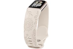 ‎TOYOUTHS TOYOUTHS Löwenzahn Floral Gravierte Armband Kompatibel mit Fitbit Charge 6/Charge 5 Armband Damen, Frauen Blume Fancy Cute Weich Silikon Sport Solo Loop Armbänder für Charge 6