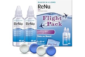 ReNu Multi-Purpose Travel Contact Lens Solution, 2X 60ml Flight Pack Size - for Soft Lenses, Gentle on Sensitive Eyes, Clean, Disinfect, Rinse, Lubricate and Store Your Lenses, Lens Case Included