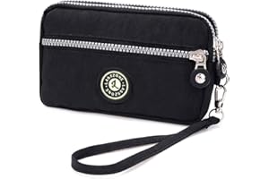 LassZone Wristlets Wallets for Women Nylon Clutch Bag Mobile Phone Purse Smartphone Bag Ladies 3 Layer Zipper Handbag with Detachable Wrist Strap for Cellphone Card Cash