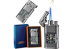 CYJBAO Lighter, Torch Lighter with Stylish Quartz Dial, Adjustable Windproof Jet Lighter with Visible Fuel Window, Refillable Butane Lighter for Outdoor Indoor(Gas not Included)-Black Ice/G