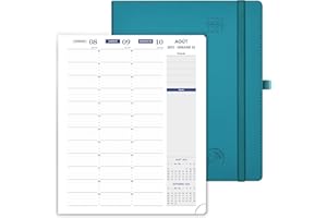POPRUN Agenda 2025 2026 Semainier A5 22 x 18 cm Version Française - Intervalles de 15 minutes, D'Août 2025 à Juil 2026 12 Mois Scolaire, Couverture Souple en PU Cuir, Papier 100g/m², Pacifique Vert