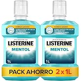 Listerine Menthol Fluoride Mouthwash, 1 L, 2 pcs | 24 hour protection, removes bacteria, prevents cavities, protects gums, re