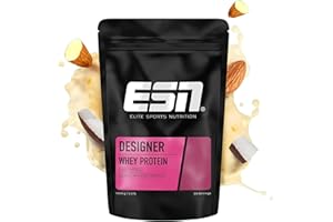 ‎ESN ESN Premium Designer Whey Protein Pulver, Almond Coconut, 1 kg, bis zu 23 g Protein pro Portion, ideal zum Muskelaufbau und -erhalt - made in Germany