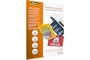 Fellowes pochettes de plastification Admire dos adhésif A4 80 microns lot de 25, finition brillante