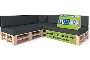 ‎PILLOWS24 Pillows24 - Palettenkissen 8-teiliges Set | Palettenauflage für Palettensofa | Rückenkissen & Sitzkissen für Europaletten | Palettenmöbel für Indoor & Outdoor mit UV-beständig | Made in EU | Graphit