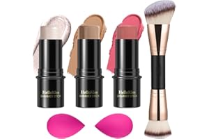 HILARECO Kit de maquillaje en barra de contorno en crema de 3 piezas, tonos con barra iluminadora, barra de rubor y barra de contorno (Neutral(#01+#09+#12), 30 g (1 unidad))