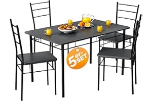 ‎CASARIA Casaria® Esstisch mit 4 Stühlen Holz 5-TLG Set Metall 110x70cm Industrial Modern Esszimmer Küche Stühle Tisch Möbel Essgruppe Sitzgruppe Leo Anthrazit