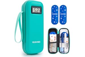 YOUSHARES Medicine Cool Bag with Temperature Display - Small Insulin Travel Case with 2 Ice Packs for Diabetes Supplies, Monjaro Travel Case (Green)