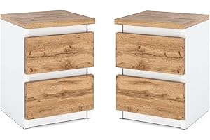 MRBLS_HOME MRBLS Nachttisch 2er Set Nachtschrank Nachtkommode Modern Möbel mit Schubladen Kommode Holz Schubladenschrank für Ihr Schlafzimmer (Weiß Matt - Wotan) – 30 x 43 x 32,5 cm (B/H/T)