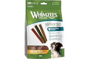 WHIMZEES, Bâtonnets à Mâcher pour Chien de Taille Moyenne, Friandises Naturelles pour l'Hygiène Bucco-Dentaire, Taille M, Sac de 14 Pièces