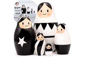 AEVVV Lot de 5 poupées russes noires et blanches - Poupées russes pour décoration de chambre en noir et blanc - Décorations en noir et blanc - Décoration de chambre à rayures