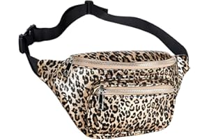 Geestock Leather Bumbags for Ladies, Fanny Pack Leopard Print Gold Bum Bag for Men Women Waist Bag with Adjustable Belt for Outdoor Shopping Walking Rave Festival Travel Party