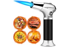RENFOX Soplete de Cocina, Mechero Soplete, Soplete Con Bloqueo de Seguridad, Soplete de Butano Ajustable y Recargable Para Creme Brulee Casero, Postre, Camping, Barbacoa, Cocina (Butano no Incluido)